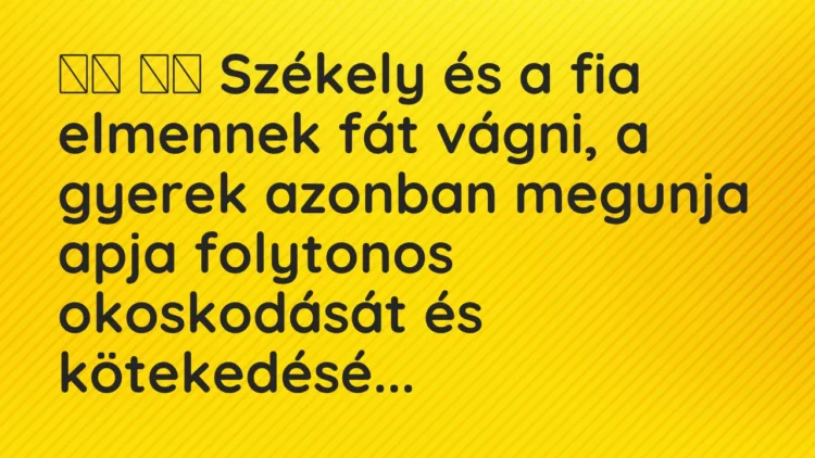 Viccek:
Székely és a fia elmennek fát vágni, a gyerek… Viccek:
Székely és a fia elmennek fát vágni, a gyerek…