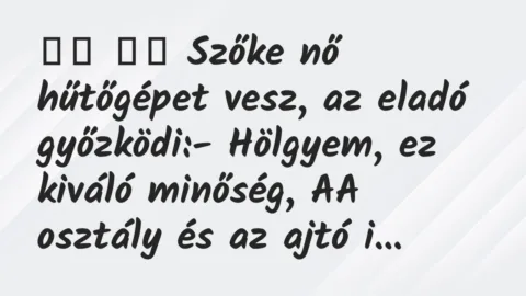 Viccek: 
		  
		  Szőke nő hűtőgépet vesz, az eladó győzködi:- …