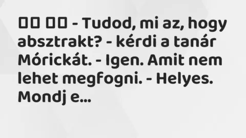 Viccek:
– Tudod, mi az, hogy absztrakt? – kérdi a tanár… Viccek:
– Tudod, mi az, hogy absztrakt? – kérdi a tanár…