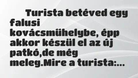 Viccek: 
		  
		  Turista betéved egy falusi kovácsműhelybe, épp…