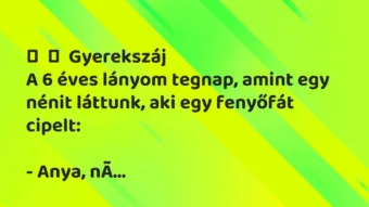 Vicces történet: 
	    	    Gyerekszáj


A 6 éves lányom tegnap, amint egy nénit…