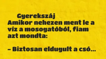 Vicces történet: 
	    	    Gyerekszáj


Amikor nehezen ment le a víz a…