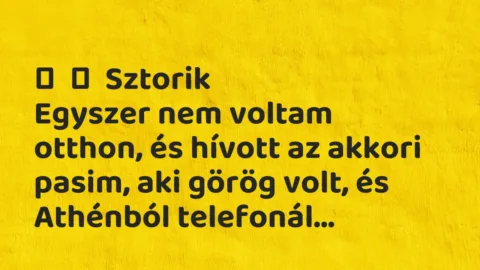 Vicces történet: 
	    	    Sztorik


Egyszer nem voltam otthon, és hívott az…