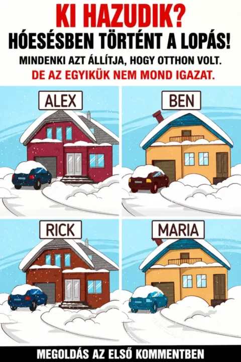 Rejtvény: Havas napon történt a lopás – te rájössz, ki Rejtvény: Havas napon történt a lopás – te rájössz, ki hazudik?