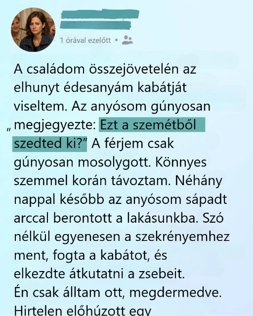 Az anyósom kinevette a néhai anyám kabátját, pár nappal később