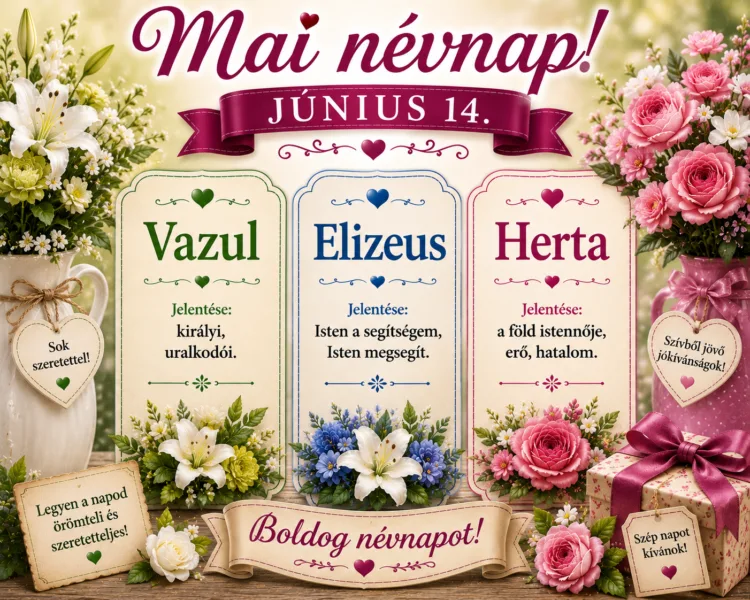 Mai névnap – június 14. Vazul, Elizeus és Herta Mai névnap – június 14.: Vazul, Elizeus és Herta