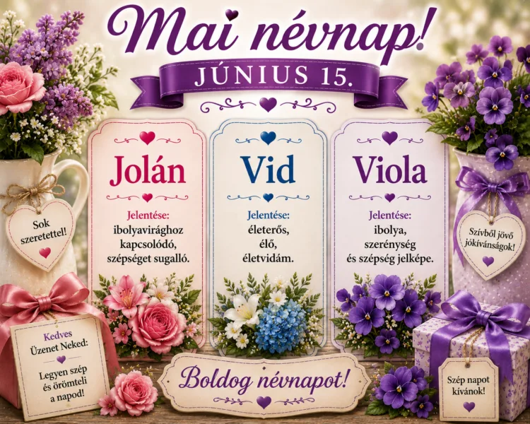 Mai névnap – június 15. Jolán, Vid és Viola Mai névnap – június 15.: Jolán, Vid és Viola