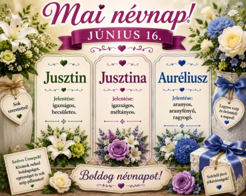 Mai névnap – június 16.: Jusztin, Jusztina és Auréliusz