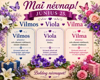 Mai névnap – június 25.: Vilmos, Viola és Vilma