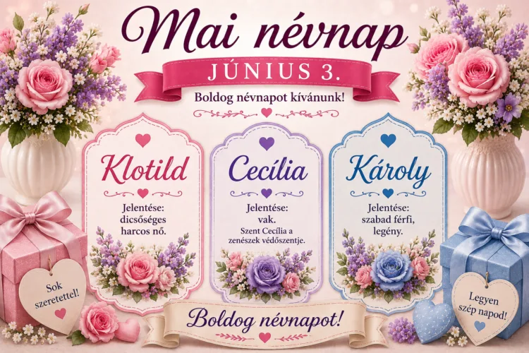 Mai névnap – június 3. Klotild, Cecília és Károly Mai névnap – június 3.: Klotild, Cecília és Károly