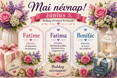 Mai névnap – június 5.: Fatime, Fatima és Bonifác
