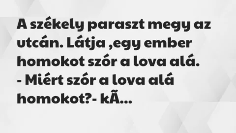 A székely paraszt megy az utcán. Látja ,egy ember homokot szór a lova… – Vicc