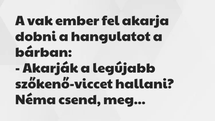 A vak ember fel akarja dobni a hangulatot a bárban:
– Akarják a… – Vicc A vak ember fel akarja dobni a hangulatot a bárban:
– Akarják a… – Vicc