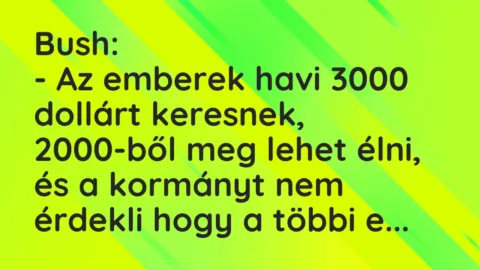 Bush:

– Az emberek havi 3000 dollárt keresnek, 2000-ből meg lehet… – Vicc