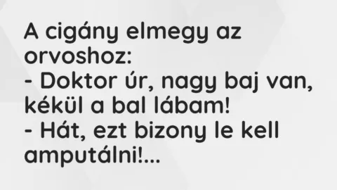 Vicc: A cigány elmegy az orvoshoz:

– Doktor úr, nagy baj van, kékül a…