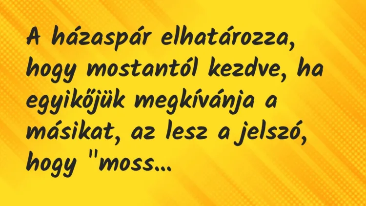 Vicc: A házaspár elhatározza, hogy mostantól kezdve, ha egyikőjük megkívánja… Vicc: A házaspár elhatározza, hogy mostantól kezdve, ha egyikőjük megkívánja…