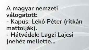 Vicc: A magyar nemzeti válogatott:

– Kapus: Lékó Péter (ritkán…