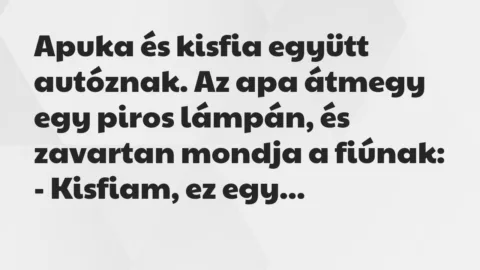 Vicc: Apuka és kisfia együtt autóznak. Az apa átmegy egy piros lámpán, és…