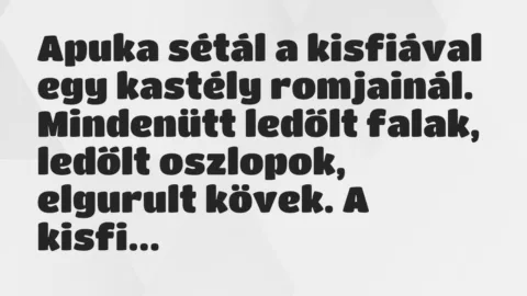 Vicc: Apuka sétál a kisfiával egy kastély romjainál. Mindenütt ledőlt falak,… Vicc: Apuka sétál a kisfiával egy kastély romjainál. Mindenütt ledőlt falak,…