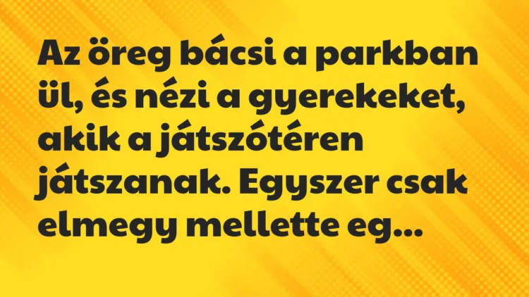 Vicc: Az öreg bácsi a parkban ül, és nézi a gyerekeket, akik a játszótéren játszanak… Vicc: Az öreg bácsi a parkban ül, és nézi a gyerekeket, akik a játszótéren játszanak…