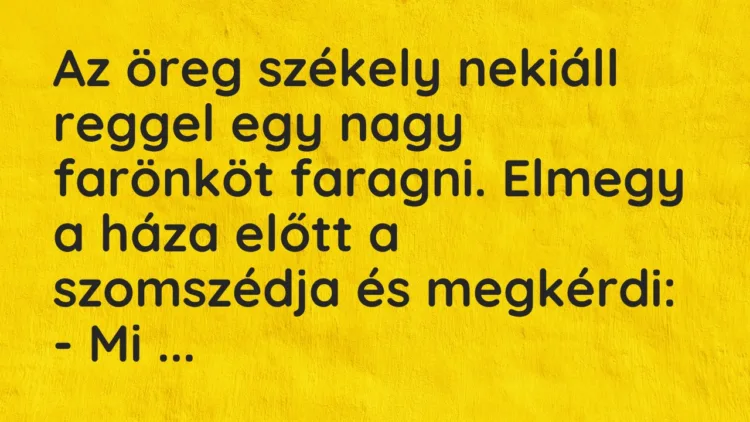 Vicc: Az öreg székely nekiáll reggel egy nagy farönköt faragni. Elmegy a ház… Vicc: Az öreg székely nekiáll reggel egy nagy farönköt faragni. Elmegy a ház…