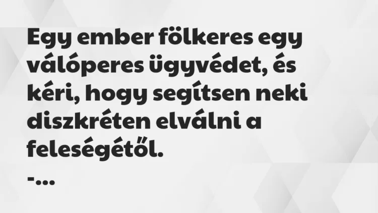 Vicc: Egy ember fölkeres egy válóperes ügyvédet, és kéri, hogy segítsen neki… Vicc: Egy ember fölkeres egy válóperes ügyvédet, és kéri, hogy segítsen neki…