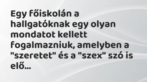 Vicc: Egy főiskolán a hallgatóknak egy olyan mondatot kellett fogalmazniuk,…