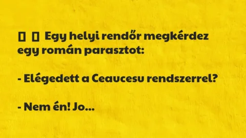 Vicc: 
	    	    Egy helyi rendőr megkérdez egy román parasztot:


-…