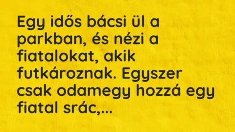 Vicc: Egy idős bácsi ül a parkban, és nézi a fiatalokat, akik futkároznak…