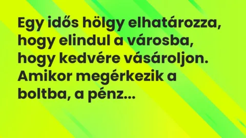Vicc: Egy idős hölgy elhatározza, hogy elindul a városba, hogy kedvére vásároljon…