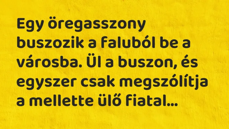 Vicc: Egy öregasszony buszozik a faluból be a városba. Vicc: Egy öregasszony buszozik a faluból be a városba.