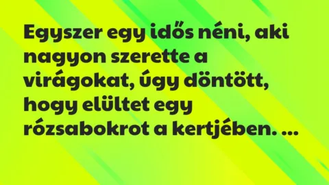 Vicc: Egyszer egy idős néni, aki nagyon szerette a virágokat, úgy döntött, hogy elültet…