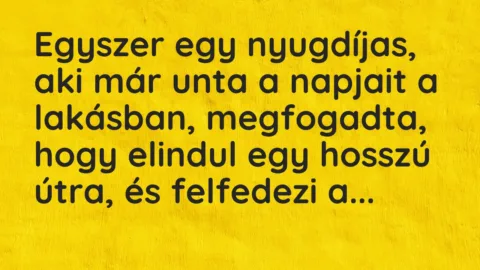 Vicc: Egyszer egy nyugdíjas, aki már unta a napjait a lakásban, megfogadta, hogy… Vicc: Egyszer egy nyugdíjas, aki már unta a napjait a lakásban, megfogadta, hogy…