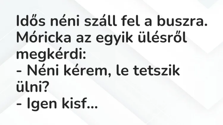 Vicc: Idős néni száll fel a buszra. Móricka az egyik ülésről… Vicc: Idős néni száll fel a buszra. Móricka az egyik ülésről…