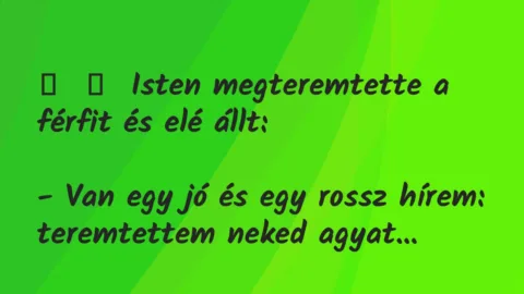 Vicc: 
	    	    Isten megteremtette a férfit és elé állt:


– Van egy…