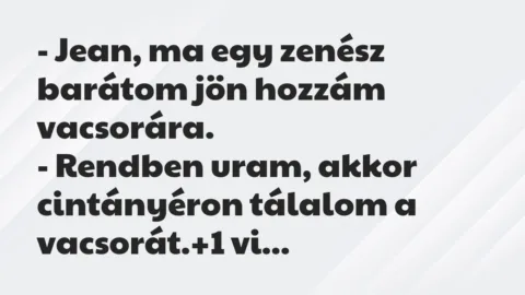 Vicc: – Jean, ma egy zenész barátom jön hozzám vacsorára.

– Rendben…