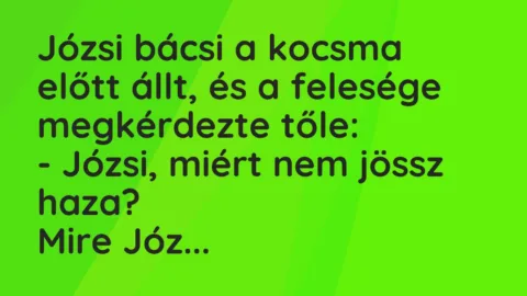 Vicc: Józsi bácsi a kocsma előtt állt, és a felesége megkérdezte tőle:…