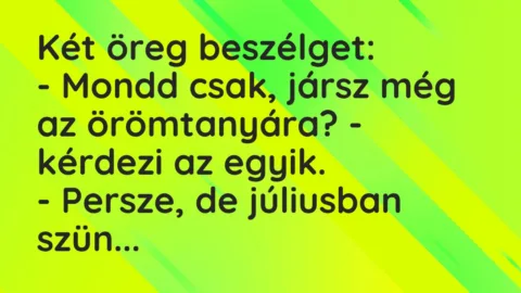 Vicc: Két öreg beszélget:

– Mondd csak, jársz még az örömtanyára? -…