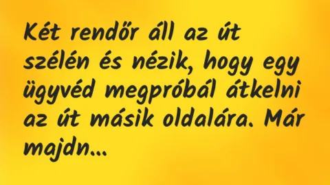 Vicc: Két rendőr áll az út szélén és nézik, hogy egy ügyvéd megpróbál… Vicc: Két rendőr áll az út szélén és nézik, hogy egy ügyvéd megpróbál…