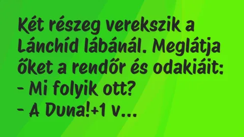 Vicc: Két részeg verekszik a Lánchíd lábánál. Meglátja őket a rendőr és… Vicc: Két részeg verekszik a Lánchíd lábánál. Meglátja őket a rendőr és…