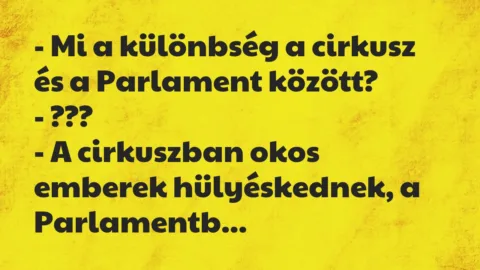 Vicc: – Mi a különbség a cirkusz és a Parlament között?

– ???

– A…