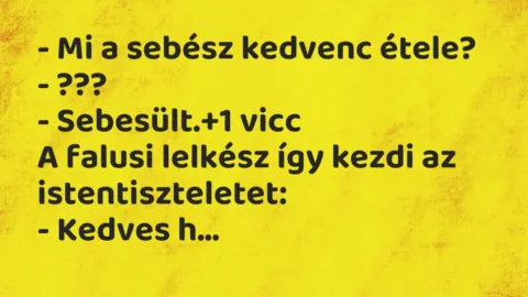 Vicc: – Mi a sebész kedvenc étele?

– ???

– Sebesült.
