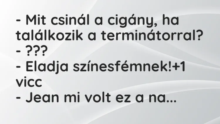 Vicc: – Mit csinál a cigány, ha találkozik a terminátorral?
-… Vicc: – Mit csinál a cigány, ha találkozik a terminátorral?
-…