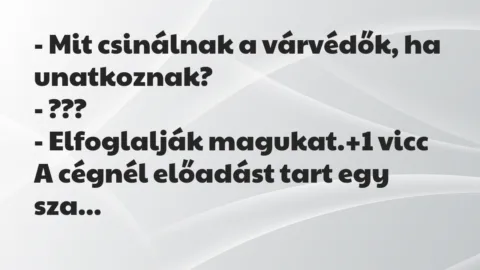 Vicc: – Mit csinálnak a várvédők, ha unatkoznak?
– ???
-… Vicc: – Mit csinálnak a várvédők, ha unatkoznak?
– ???
-…