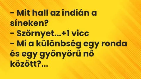 Vicc: – Mit hall az indián a síneken?
– Szörnyet… Vicc: – Mit hall az indián a síneken?
– Szörnyet…
