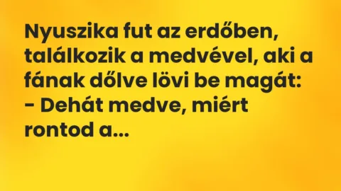 Vicc: Nyuszika fut az erdőben, találkozik a medvével, aki a fának dőlve lövi…
