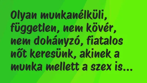 Vicc: Olyan munkanélküli, független, nem kövér, nem dohányzó, fiatalos nőt…