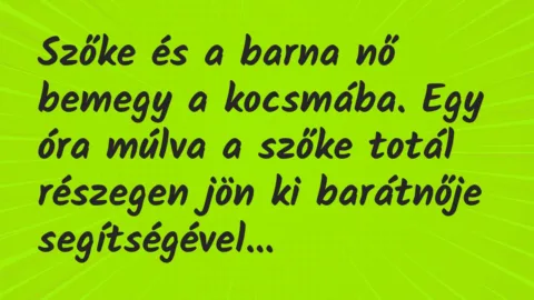 Vicc: Szőke és a barna nő bemegy a kocsmába. Egy óra múlva a szőke totál…