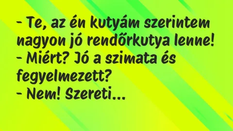 Vicc: – Te, az én kutyám szerintem nagyon jó rendőrkutya lenne!

-…