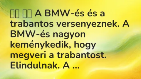 Viccek: 
		  
		  A BMW-és és a trabantos versenyeznek. A BMW-és…